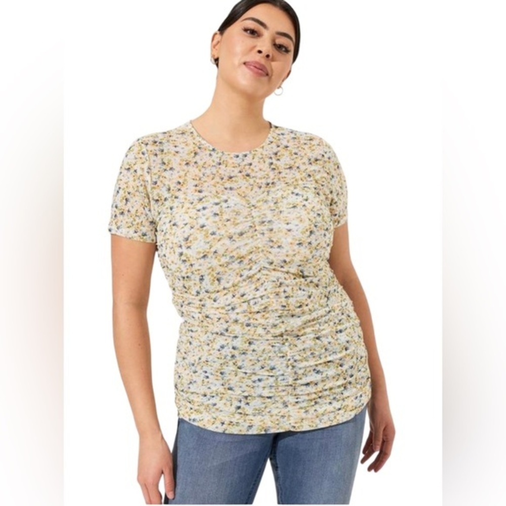 Torrid Stretch Mesh‎ Crew Neck Ruched Top blouse shirt multi color 2X 3X
